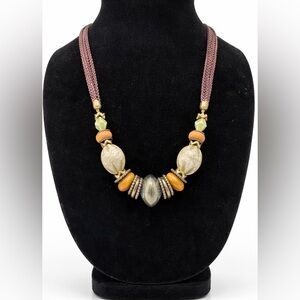 Chunky Boho Beaded Statement Necklace Earthy Artisan Style Vintage